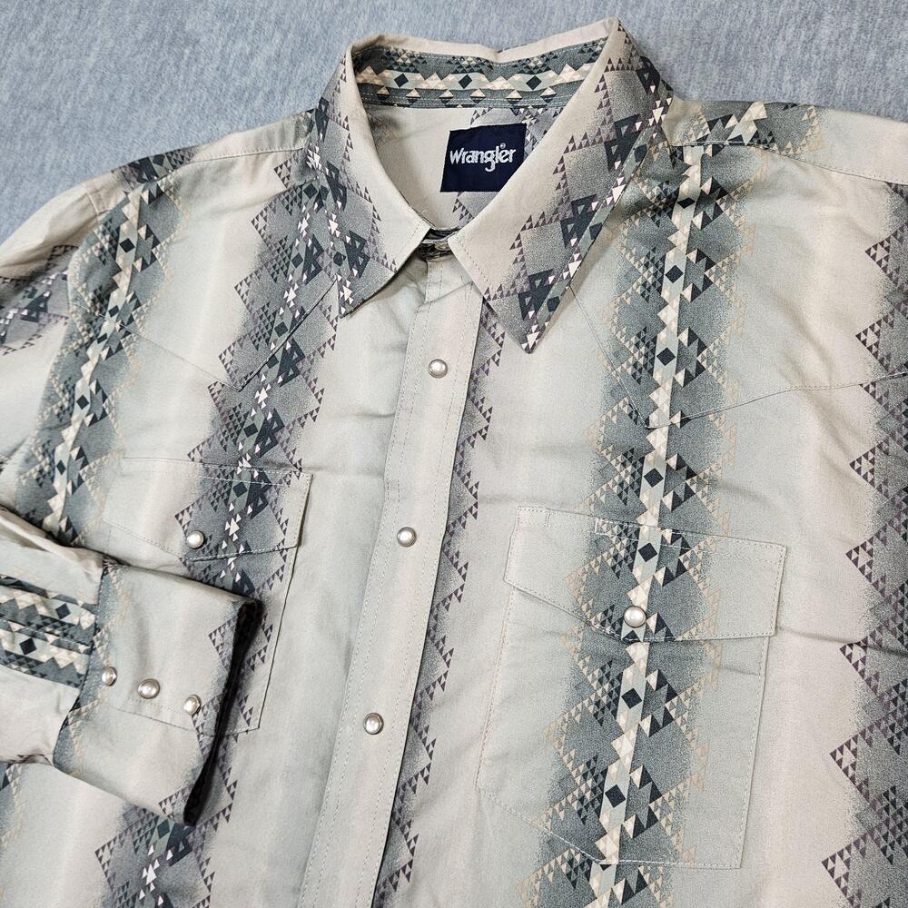Wrangler Shirt Mens 2XL Beige Southwest Aztec Geometric Pearl Snap